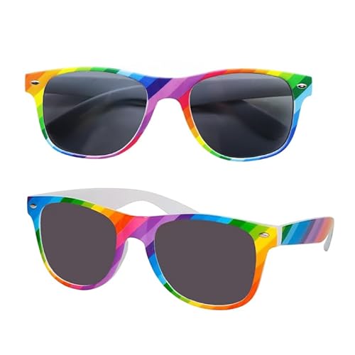 2 Stück Regenbogen Sonnenbrille,Pride Outfit LGBTQ Accessoires,CSD Outfit Damen Herren,Gay Bunte Brille,LGBT Partybrillen Rainbow Sunglass,für Hippie Kostüm Zubehör,Fasching Party Brillen Accessoire