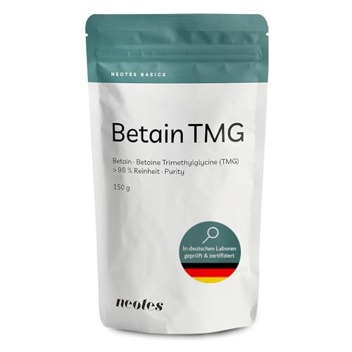 neotes Betain TMG Pulver - 150g Premiumqualität | Über 98% Reinheit, ohne Zusätze - 2400 mg pro Portion | betaine hcl unterstützt Homocystein Haushalt | Vegan, Laborgeprüft & Wiederverschließbar