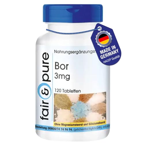 Fair & Pure® - Bor Tabletten 3mg (Boron) als Natriumtetraborat - 120 Tabletten - vegan - Spurenelement - ohne Magnesiumstearat