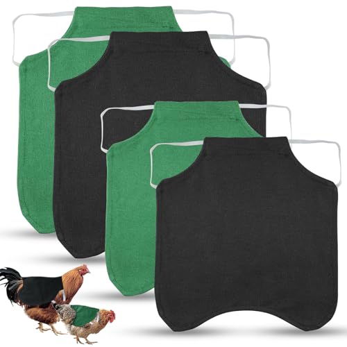 GZkushi 4 Stück Hühnersattel, Polyester Baumwollmaterial Huhn Weste für Geflügel Kleintiere Rücken Und Flügel Schützen mit Elastischen Gürteln (Schwarz und Grün)