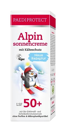 PAEDIPROTECT Alpinsonnencreme für Kinder und Erwachsene 30 ml LSF 50+, Sonnencreme Gesicht ideal für den Winter, Sonnenschutz mit Jojobaöl, parfümfrei & ohne Mikroplastik