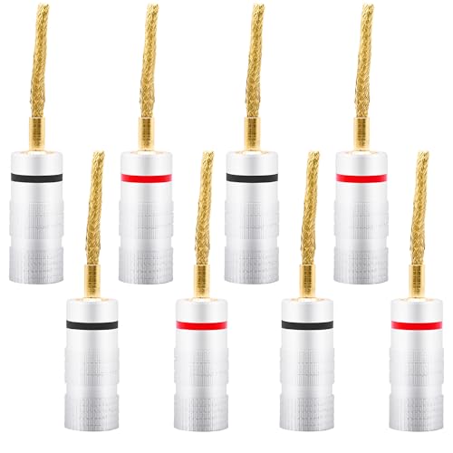 YARCHONN Flex Pin Banana Geflochtene Stecker Gold Plated Speaker Connectors, 2 mm Soft Weaving Banana Pin Connectors Solderless Terminals für Verstärker Lautsprecher Kabel Audio Haus -8 Stück