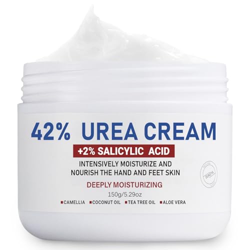 OUKEYA Urea Creme 42% mit 2% Salicylsäure, Fusscreme Feuchtigkeit & Reparatur für Trockene, Füße, Fersen, Knie, Urea Handcreme für Hände, Fußcreme, Hornhautentferner, Entfernt Hühneraugen, Tote Haut