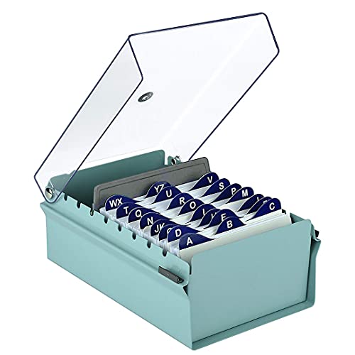 Acrimet 3" x 5" Karteikartenhalter Organizer mit Metallbasis, Robust (Inklusive AZ-Indexkarten und einem Kunststoff-Trenner) (Grüne mit klarer Kunststoffdeckelabdeckung)