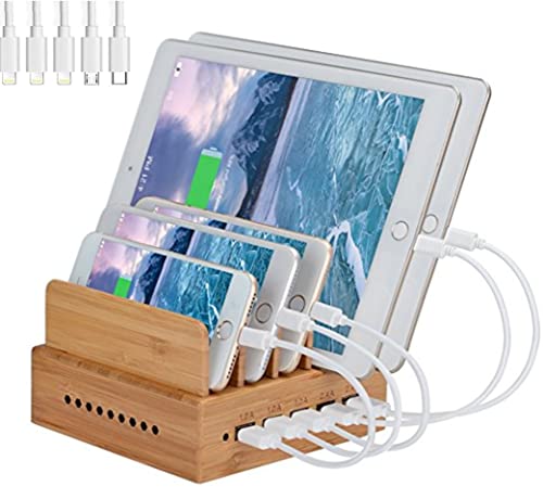 Yisen Handy Ladestation USB Ladegerät mehrfach Ladestation für mehrere Geräte Smartphone, Tablets (mit 5 USB Kabel)