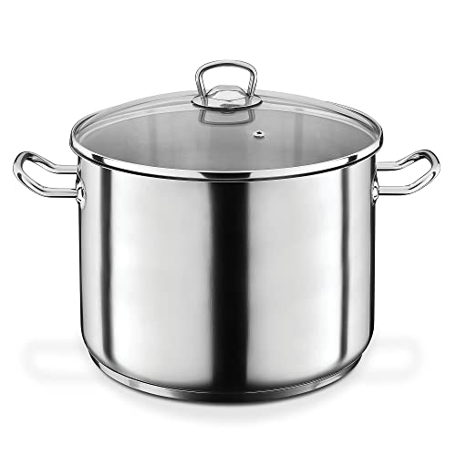GSW Profi-Jumbotopf – hochwertiger Kochtopf mit Deckel, ideal für Familien und Gastronomie, großer XXL-Topf für Suppe, Nudeln und Eintopf – Edelstahl, 28 cm, 12 Liter, Silber