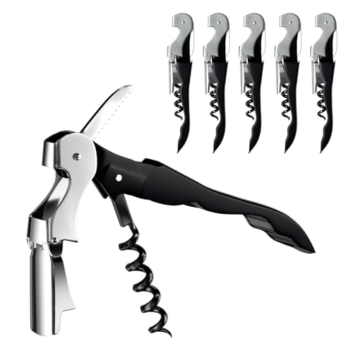 BREANIFULL 6 Stück Korkenzieher Wein Flaschenöffner 3 In 1 Screw Pull Wine Flaschenöffner mit Folienschneider Bieröffner Doppelhebel Öffner für Sommeliers, Kellner und Barkeepers, Schwarz
