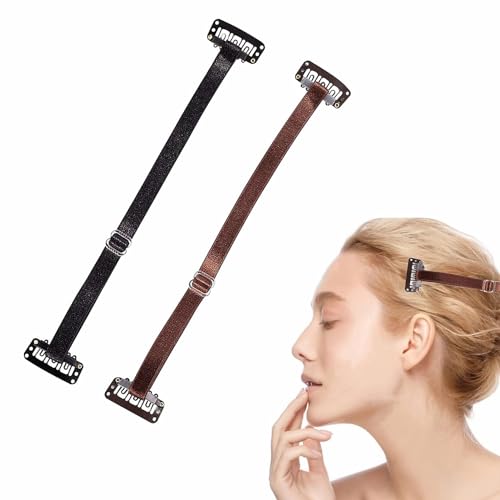 Facelifting Tape Bänder, Face Lifting Band, Facelifting Bänder mit Clips, Facelifting Unsichtbare Haarbänder für Kinn, Nacken und Augen, wiederverwendbares Facelift-Band, 2 Stücke(Schwarz + Braun)