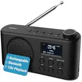 Tragbares Bluetooth DAB, DAB+ Radio | USB-C betrieben & wiederaufladbarer Akku | 12 Stunden Wiedergabe, LED-Display, Kopfhörerbuchse | Dual Alarm, FM, 40 Voreinstellungen | MAJORITY Orwell