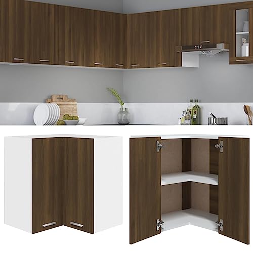 WKIEQACO Schränke und Aufbewahrung, Küchenschränke, Hänge-Eckschrank, braune Eiche, 57 x 57 x 60 cm, Holzwerkstoff