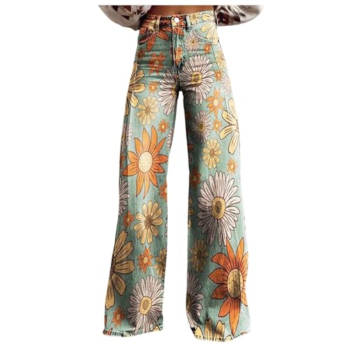 Jeans Damen Straight, Jeanshose Hohe Taille Y2K Denim Hosen Loose Weite Leg Jeans Pant Stilvolle Used-Look Freizeithosen Lange Bequemer Lässig Hosen Streetwear Women