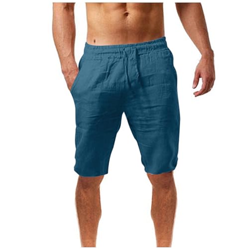 EMATOP Leinenhose Herren Sommer Kurze Hosen Casual Baumwolle Leinen Shorts Luftige Leichtes Strandshorts Casual Einfarbig Sommerhose mit Taschen Sportshorts Stoffhose Warehouse Deals Angebote