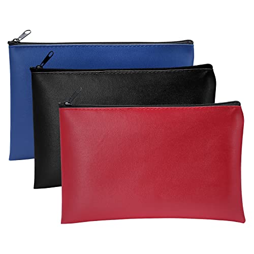 3 Stück Banktaschen aus Kunstleder 25 x 16 cm Geldtasche für A5 Dokumente Geldmappe für Business,Haushalt,Schule (blau,rot,schwarz)