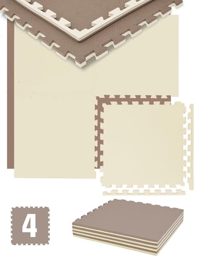 eyepower 2,5cm Dick: 1m² 4 Große EVA 50x50 Trainingsmatten - Turnmatte Fitness Sport Matte Fitnessraum Puzzlematte Fitnessmatte Sportmatte Bodenmatte mit kleinen optischen Mängeln (Beige Braun)