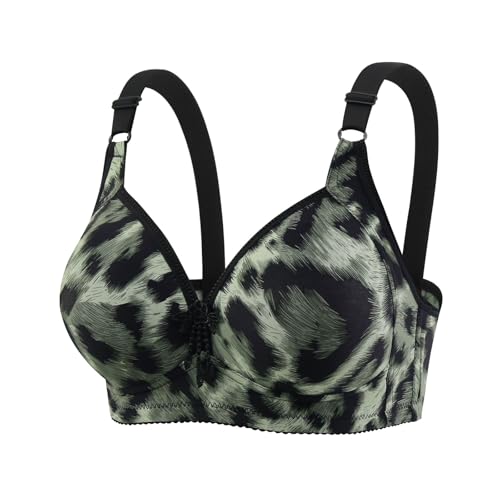 Super Push Up BH Damen Dünn Ohne Stahlring Leopardenmuster Sammeln Unterwäsche Sommer Outfit Damen Bügelloser Push Up BH Super Push Up BH Trägerlos Push Up BH Extrem für Kleine Brüste (Green, 44)