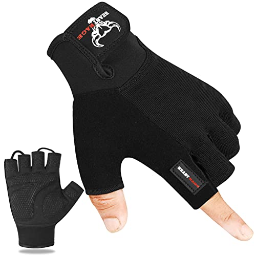 BEAST RAGE Fitness-Handschuhe für Training, rutschfest,gepolsterte Handfläche,Halbfinger-Workout,Gewichtheben-Handschuhe, Radfahren, Crossfit,Krafttraining (Black, L)