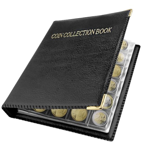 Cigrubo münzen aufbewahrung, 20 Seiten münzalbum, euro münzen sammelalbum, münzsammelalbum mit Reißverschlüsse, 480 Taschen münzenalbum, coin collection book, Professional münzsammlungsalbum (schwarz)