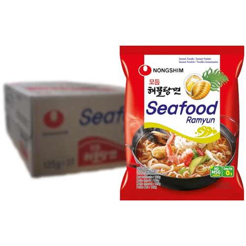 Nong Shim Instantnudeln Seafood Ramyun – Koreanische Seafood Ramen Suppe Modumheamul Tangmyun - schnelle Zubereitung – 20er Vorteilspack à 125g