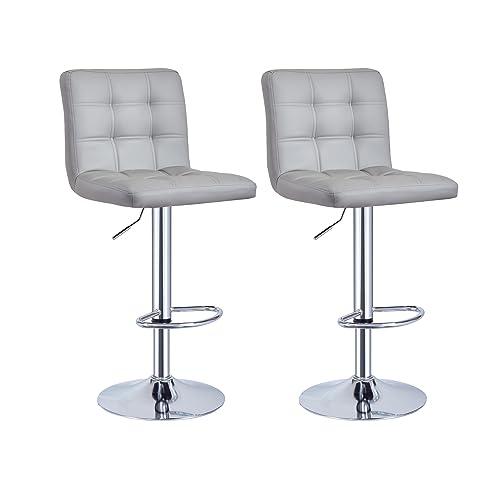 Panana Barhocker 2er-Set, Kunstleder Barstuhl, 360° drehstuhl höhenverstellbare Barstühle Küchenstühle mit Rückenlehne und Fußstütze (Grau)