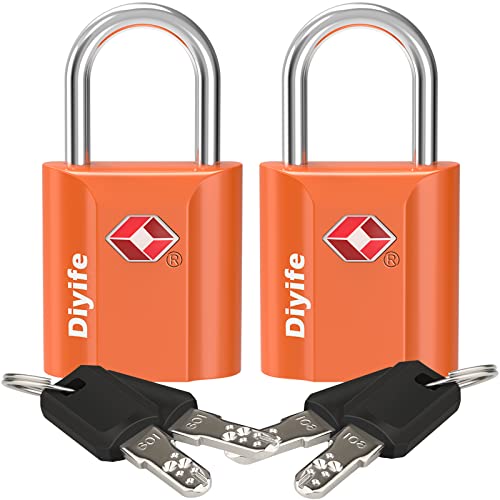 Diyife TSA Gepäckschlösser, [2 Stück 4 Schlüssel] Schlüsselschloss Sicherheitsschloss Reiseschloss für Reisekoffer Koffer Gepäcktasche Etui etc. (Orange)