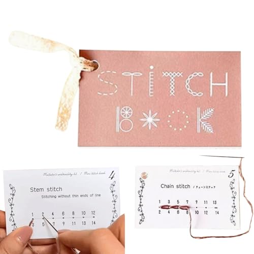 Acunny Stickerei-Fähigkeitsbuch, Nähhandwerksbuch – Anleitung zu Stickfähigkeiten für Anfänger, Set mit handgefertigten Nähmustern