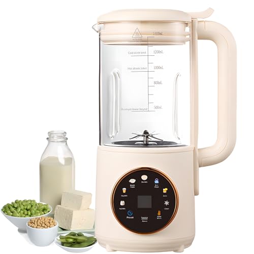 XoTiq Sojamilchmaschine, 1400ML Nussmilchmaschine, 47oz automatische Mandelmilchmaschine, Stiller Heiß-Kalt-Mixer für Sojamilch & Saft, Geschwindigkeits- und Temperaturkontrolle, 12H Voreinstellung