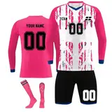 Personalisiertes Torwarttrikot, Torwartuniform-Set für Herren und Damen, individuelles Torwart-Set für Männer, Frauen, Jungen, Mädchen, mit Name, Teamnummer, 1-Hot Pink, 40 DE