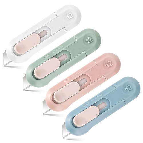 4 Stück Klein Utility Messer, Mini Box Cutter, Mini Gebrauchsmesser Tragbares, Mini-Cutter Einziehbares Universalmesser Schreibwaren Messer für Umschlag Paket Papierschnitt, Schachtel Oder Verpackung