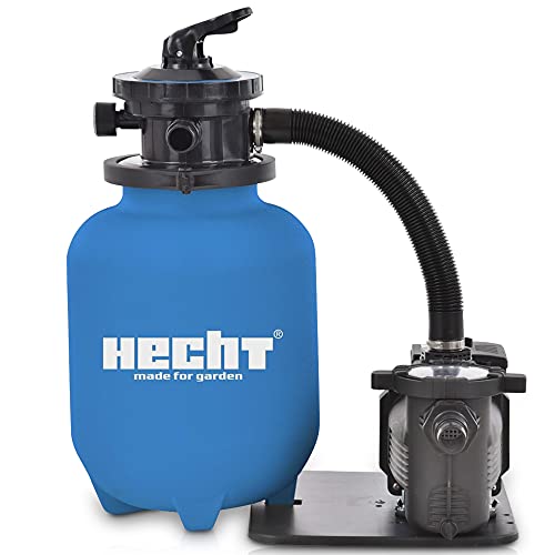 HECHT Sandfilter Sandfilteranlagen 11.000 Liter – Poolfilteranlage Sandfilterpumpe Reinigungspumpe für Gartenpool – Sandfilteranlage Pool - Schwimmbecken Reinigung mit Vorfilter Filter – 7-Wege Ventil