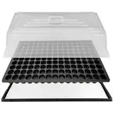 GREEN24 STP Anzuchthaus 150R - Untersetzer, Kapillarmatte, Topfplatte (33,5 x 51,5 cm) mit 150 runden Töpfen (DxH 30x43mm) und passende hohe Abdeckhaube