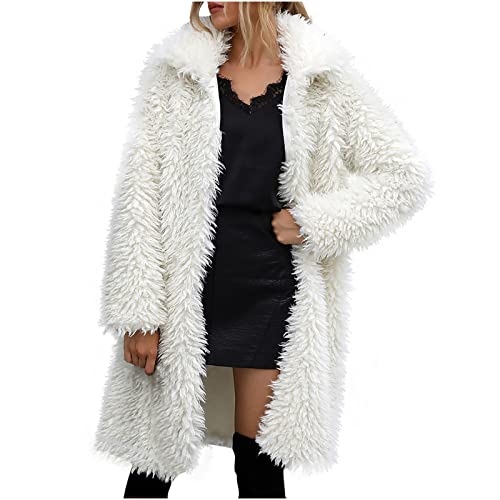 Damen Felljacke Einfarbig Kunstfell Mantel Leichte Temperament Plüschjacke Elegant Große Größe Wintermantel Atmungsaktive Lang Manteljacke Weich und Bequem Pelzjacke für Business