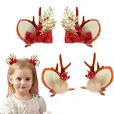 2 Stück Weihnachts Haarspangen, Haarspangen Haarschmuck Weihnachten, Niedliches Rentier Geweih Stirnband Ohren Haar Accessoire, Geweih Kopfschmuck Haarnadel für Frauen Mädchen Kinder