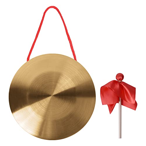 Vesaneae Gong mit Trommelschlägel Mini, Generic Gong mit Schlägel, Percussion Musikinstrument Traditioneller Chinesischer Wind Gong, Messing-Kupfer-Handgong, Messing Kupfer Hand Gong