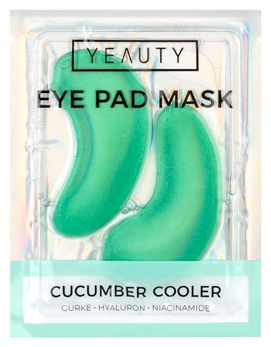 YEAUTY Cucumber Cooler Eye Pad Mask | Pflegeserum aus Gurkenextrakt, Hyaluron, Niacinamiden | kühlen und glätten die Haut | feuchtigkeitsspendend