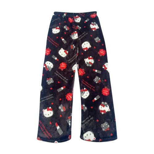 ????? ?????? Schlafanzug Damen Hosen Lang Flanell Pyjama Warm Baumwolle Kawaii Schlafanzug Schlafhose Bequeme Anime Weich Kuschelhose Geschenke Für Frauen Zinnober M