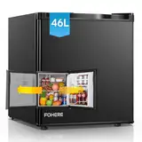 FOHERE Mini Kühlschrank 46L mit Eisfach | Kühlschrank Klein | Temperaturregelung, Energiesparend, Leise | Getränkekühlschrank Ideal für Büro, Camping und Gaming |Wechselbarer Türanschlag | Schwarz