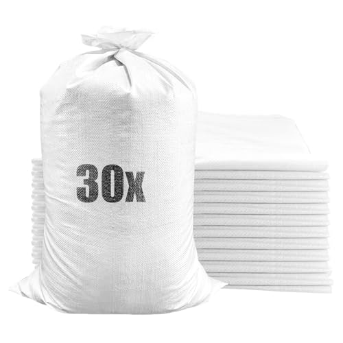 WOPPLXY 30 Stück 25kg Sandsäcke, Groß 70 x 45cm Leer Gewebesack, Weiß PP Sandsack für Hochwasserschutz und Bauindustrie