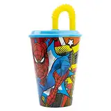 Stor WIEDERVERWENDBARER KINDERBECHER MIT STROHHALM AUS BPA-FREIEM KUNSTSTOFF 430 ML | SPIDERMAN MIDNIGHT FLYER, Bunt