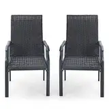 MFSTUDIO Rattan Balkonstuhl 2er Set, Garten Stühle Wetterfest, Schwarzbraunes Rattan, Stahlrahmen, Ergonomischer Hochlehner, Outdoor Sessel für Terrasse, Balkon, Bistro