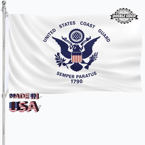 US-Küstenwache-Flagge, doppelseitig, strapazierfähig, 3-lagiges Polyester-Material mit 2 Metallösen, 4 Reihen Nähte