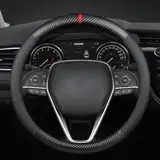 Carodi Carbon Fiber Leder Auto Lenkrad Abdeckung, Komfortabel und Anti-Rutsch, Universal 15 Zoll (Schwarz)