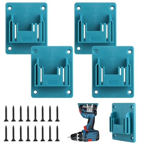 4 Stück Wandhalterung Werkzeughalter für Makita 18V Elektrowerkzeug, Elektrowerkzeug Bohrwerkzeuge Halterung mit 16 Schrauben, Blau-Grün Bohrerhalter Wandhalterung für Werkstatt und Garage, 14,4/18V