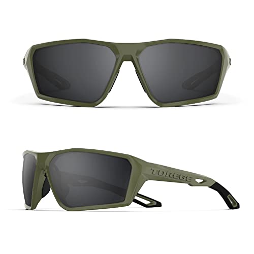 TOREGE Polarisierte Sport-Sonnenbrille für Männer und Frauen, Schießen, Radfahren, Laufen, Golf, Angeln, Sonnenbrille, langlebige Linse, Matte Quicksand & Grey Revo Lens