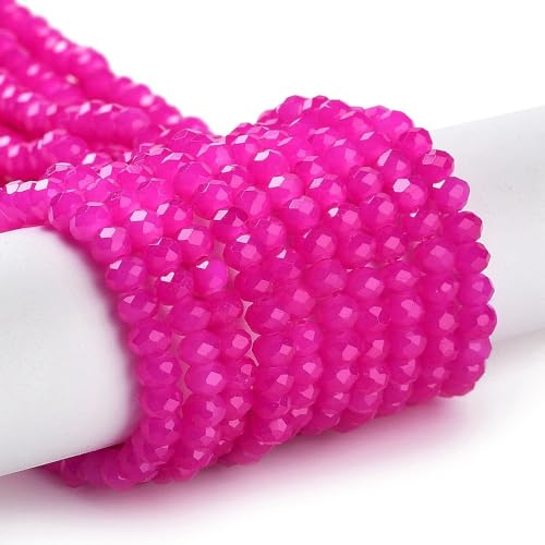 120 Stück Tschechische Böhmische Kristallperlen 4mm Tschechische Perlen CZ Glasschliffperlen Facettierte Rondelle Kügelchen Glasperlen, 1 strang (Pink)