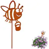 Ljevandria Gartenstecker Biene Rost Gartendeko für draußen wetterfest Metall Bienen Blumenstecker Bee Roststecker Gartenfiguren Outdoor Ostern deko für Garten Balkon Blumentopf
