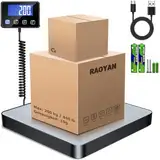 RAOYAN Paketwaage mit 200kg/10g Hoher Kapazität, Hohe Präzision Digitale Plattformwaage mit Halte/Tara Funktion, Wandwaage ideal für, Flughafen&Küche, USB-Aufladung/2 AAA-Batterien