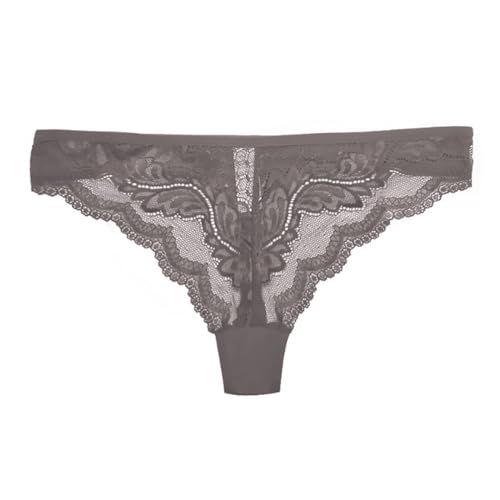 Damen Unterwäsche Schwarz einfarbig, sexy Spitze, Tanga, Schleife, T-Rücken, für alle Jahreszeiten Damen Shorts Unterwäsche (Grey, L)