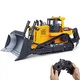 fisca Ferngesteuerter Bulldozer, RC 1/16 Voll funktionsfähiges Baufahrzeug Ferngesteuerter Schwerer Bulldozer, 2,4 GHz 11-Kanal-Dozer-Frontlader-Spielzeug mit Licht und Sound für Kinder