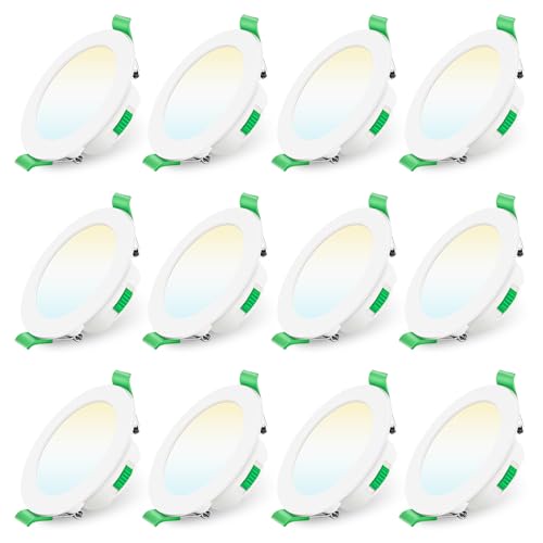 ALUSSO LED Einbaustrahler 230V Dimmbar 68mm 7W Ultra Flach IP44 LED Spots Warmweiß Neutralweiß Kaltweiß Deckenspots für Badezimmer Küche Wohnzimmer, Weiss, 12er Set