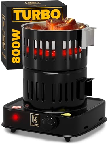 M. ROSENFELD Shisha Kohleanzünder Elektrischer 800W Turbo – Kohlenanzünder mit extra langem 150cm Kabel, abnehmbarem Kohlekorb und 2 Zangen - Hookah Charcoal Burner for Hookah Cubes